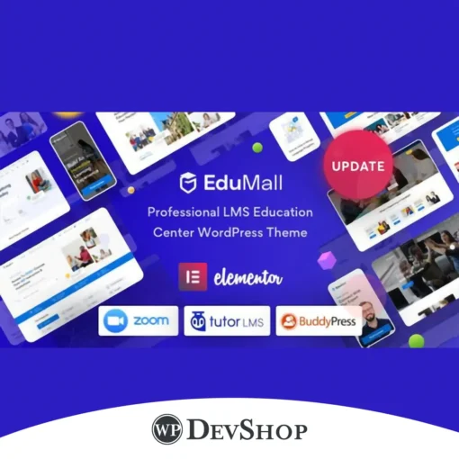 EduMall – Professional LMS Education Center WordPress Theme. Perfect for educational institutions, it offers advanced LMS features, SEO optimization, and GPL license with 100% virus-free guarantee and unlimited domain usage.