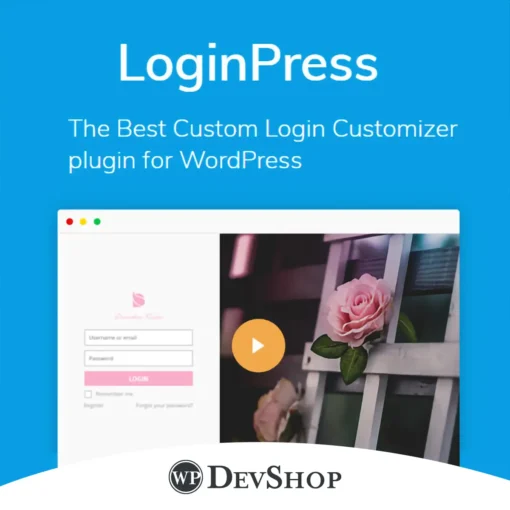 LoginPress Pro. Perfect for customizing WordPress login pages, it offers visual editing, SEO optimization, and GPL license with 100% virus-free guarantee and unlimited domain usage.