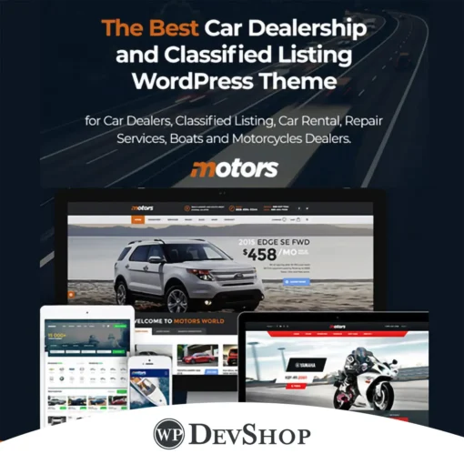 Motors - Car Dealer, Rental & Listing WordPress Theme: Advanced automotive theme for WordPress. 100% virus-free, GPL licensed, and suitable for unlimited website use. Enhance your site’s design and functionality with Motors.