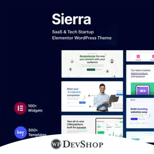 Discover Sierra – SaaS & Tech Startup Elementor WordPress Theme. Perfect for digital startups, it offers customizable layouts, SEO optimization, and GPL license with 100% virus-free guarantee and unlimited domain usage.