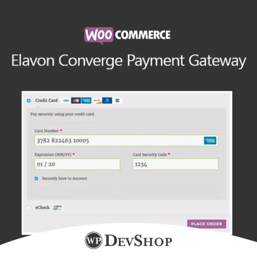 Accept credit card and eCheck payments securely with Elavon Converge for WooCommerce. Seamless checkout experience—customers stay on your site. Supports WooCommerce Subscriptions and Pre-Orders. GPL-licensed, virus-free, and always up-to-date.