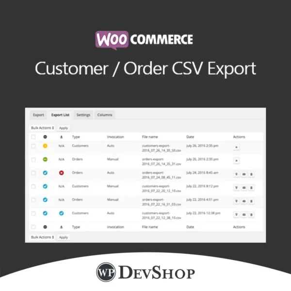 WooCommerce Customer/Order CSV Export: Streamline data management in your WooCommerce store. Export customers, orders, or coupons effortlessly. GPL-licensed, virus-free, and compatible with unlimited domains.