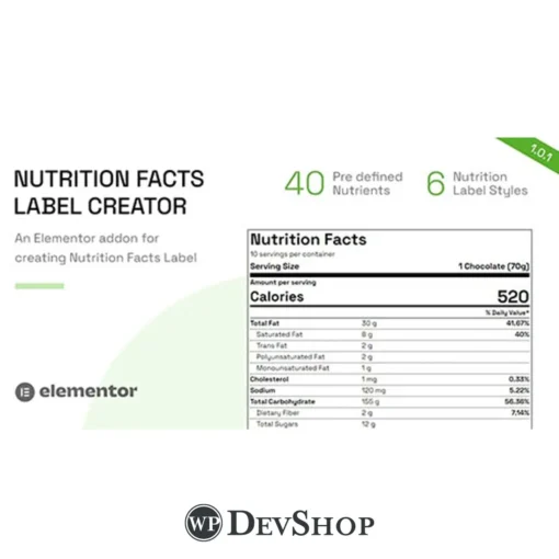 Nutrition – Facts Label Creator for Elementor